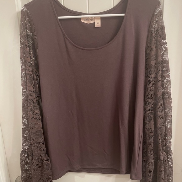 Willow & Root XL Brown Long Sleeve Lace Top - Picture 1 of 4